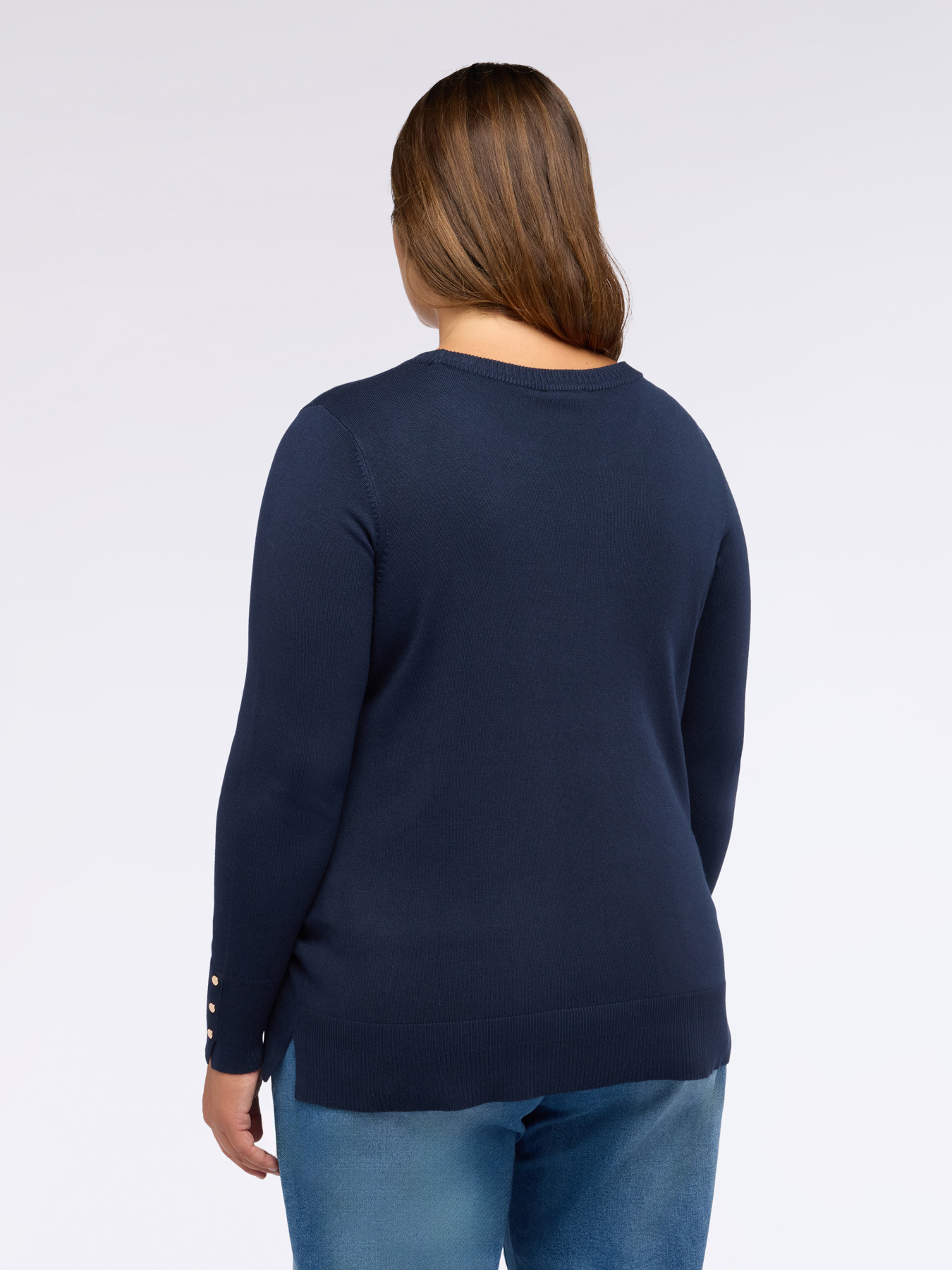 Crewneck sweater with buttons on the cuffs image number 1