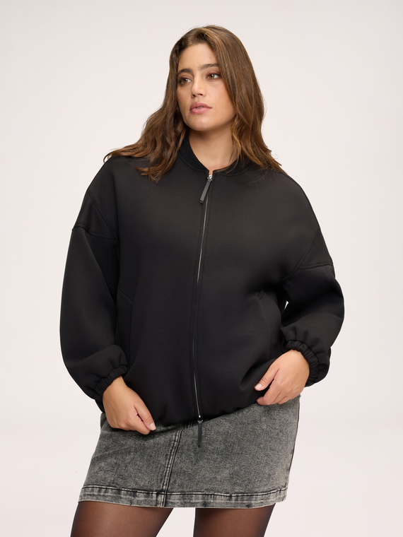 Steppjacke aus Scuba-Material mit Rippstrickkragen