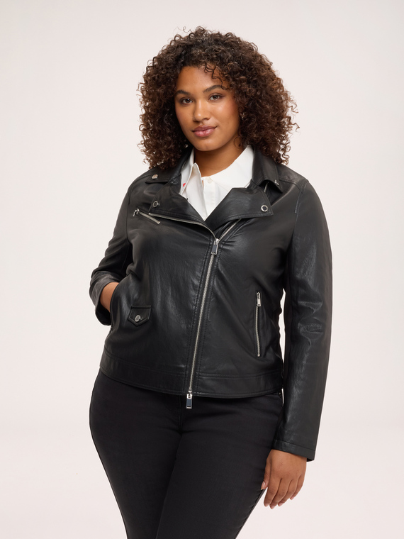 Biker jacket with asymmetrical zip