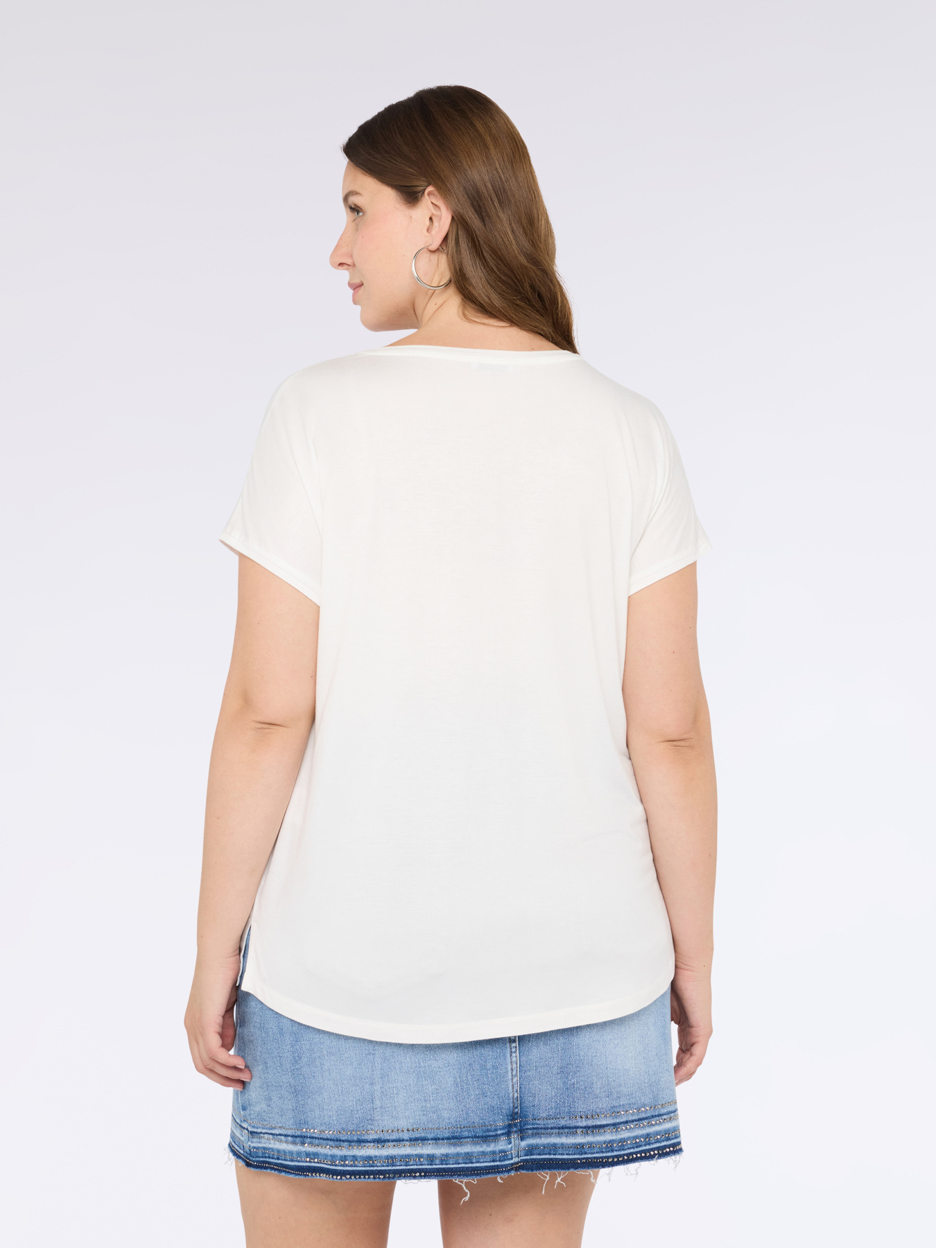 T-shirt bimaterica con scollo a V image number 2