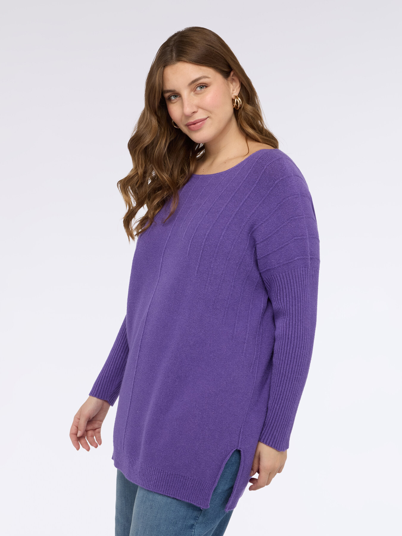 Long sweater with boat neckline image number 2