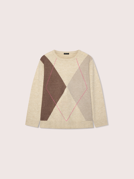 Crew-neck sweater with argyle pattern