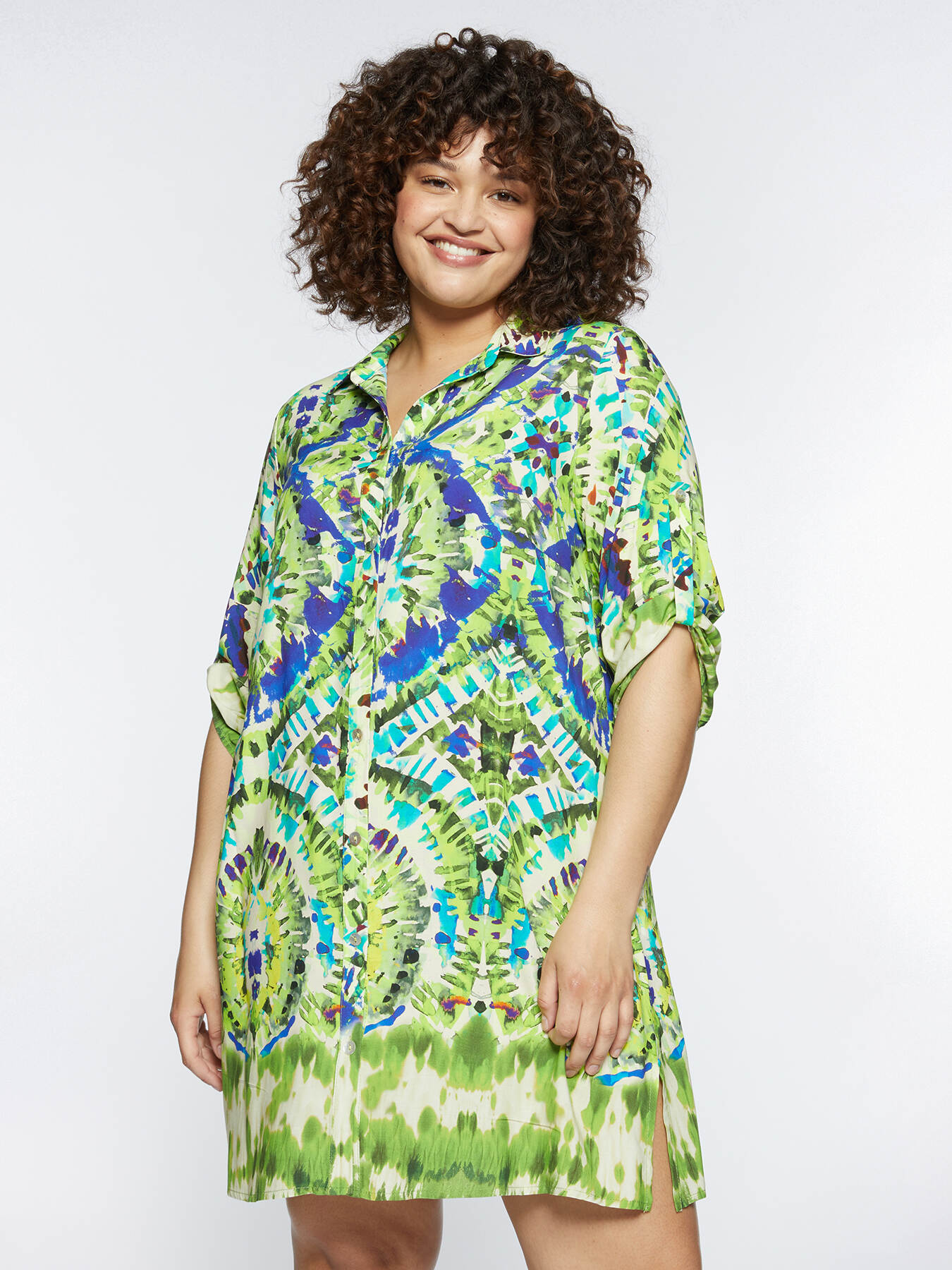 Robe chemisier &agrave; imprim&eacute; tie and dye image number 2