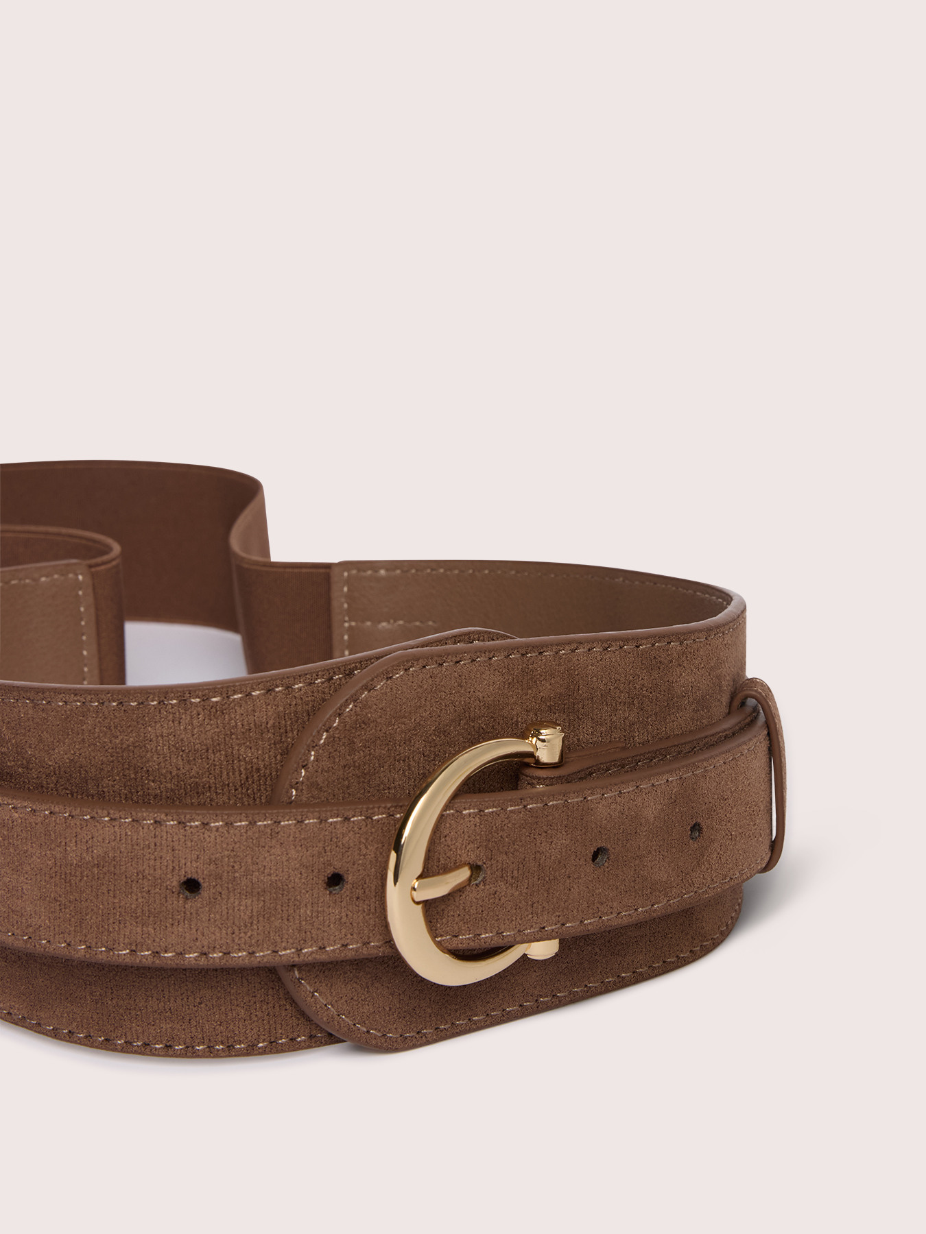 Soft touch belt with buckle and contrast stitching image number 2