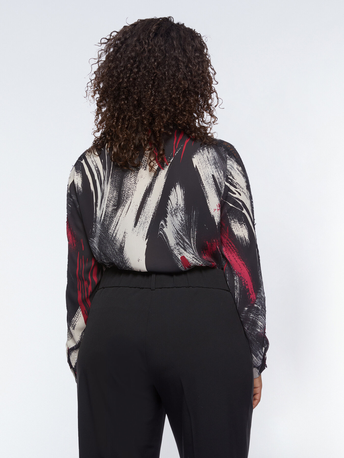 Camicia con stampa pennellate e pizzo image number 1