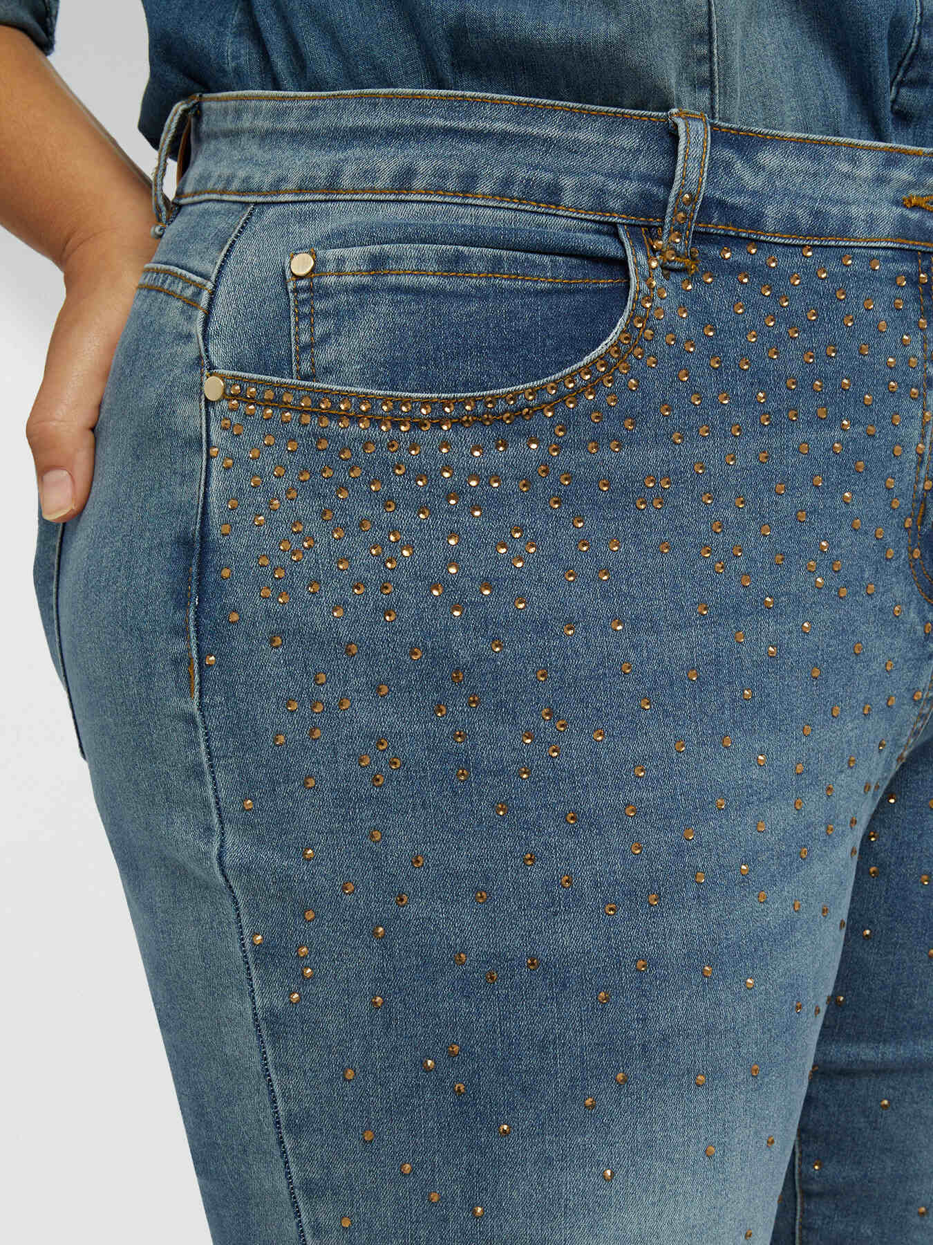 Girl fit slim jeans with rhinestones image number 2