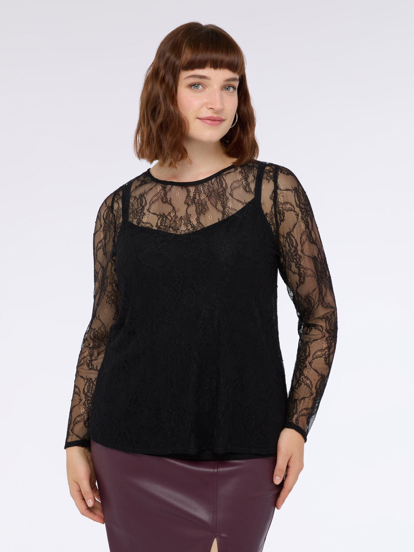 Long-sleeved lace t-shirt image number 1