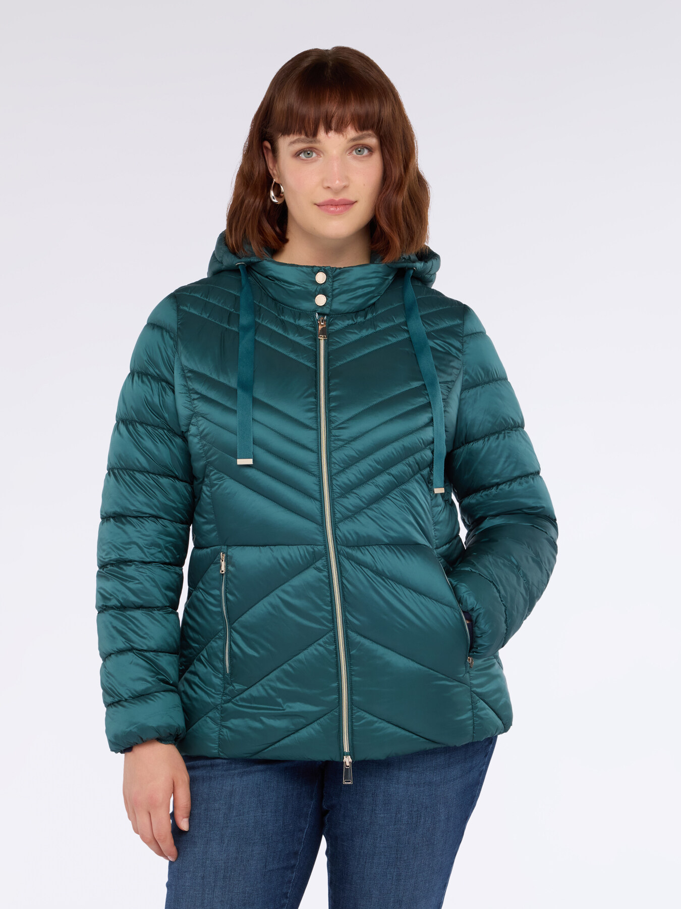 Quilted down jacket with chevron pattern and hood image number 2