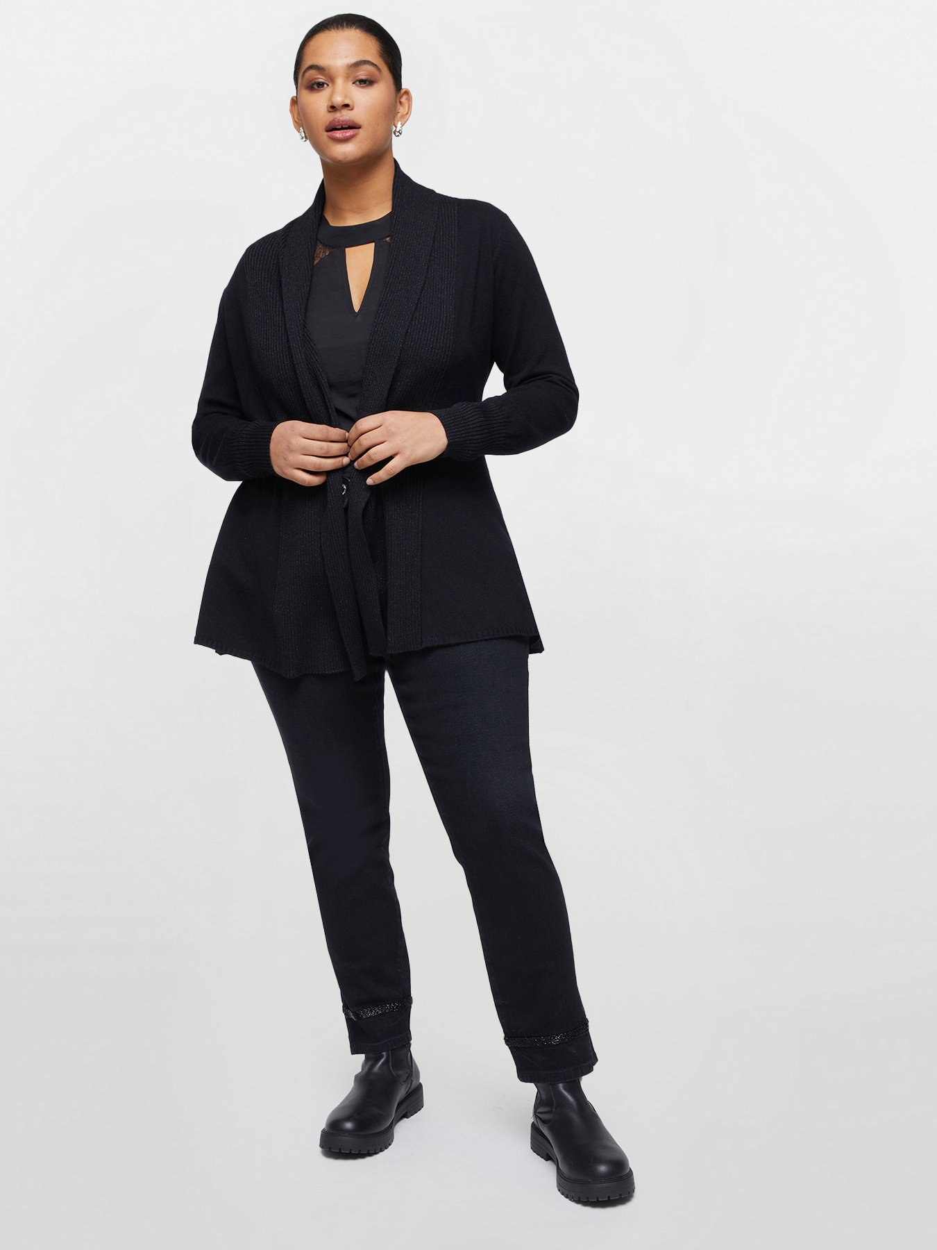 Long cardigan with ribbed edges image number 3