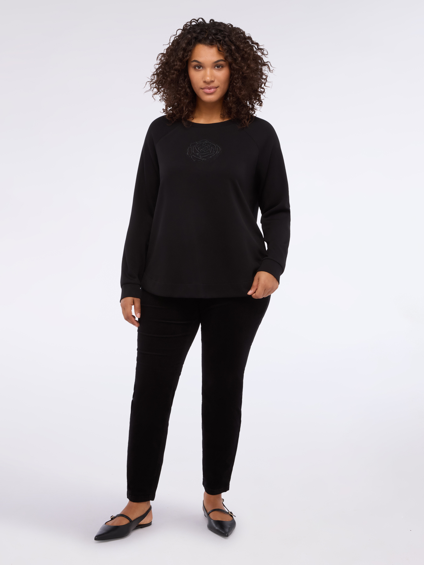 Sweatshirt with rhinestone flower image number 1