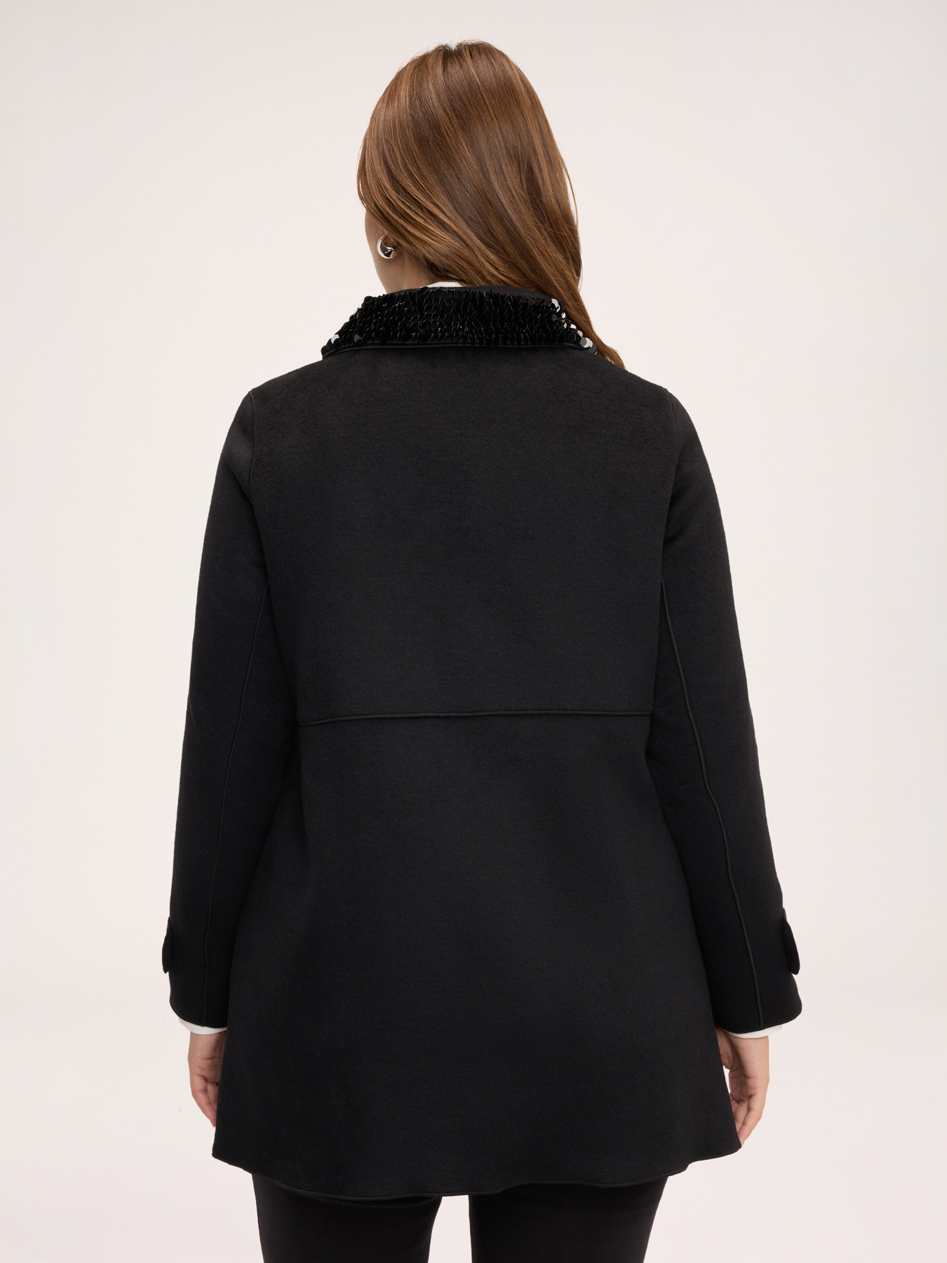 Wool-blend coat with sequined collar image number 1