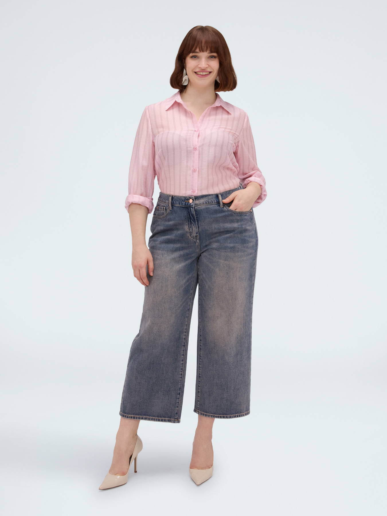 Camicia a righe in misto lyocell image number 1