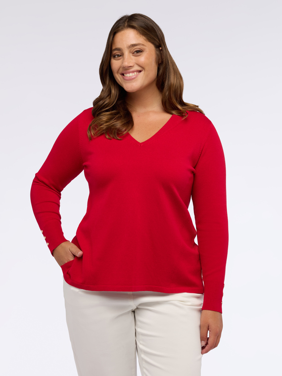 Pull &agrave; col en V avec boutons aux poignets