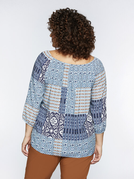 Off-shoulder blouse with an ethnic print