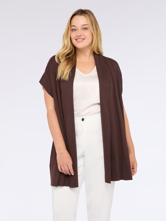 Cardigan lungo in maglia fine con maniche corte