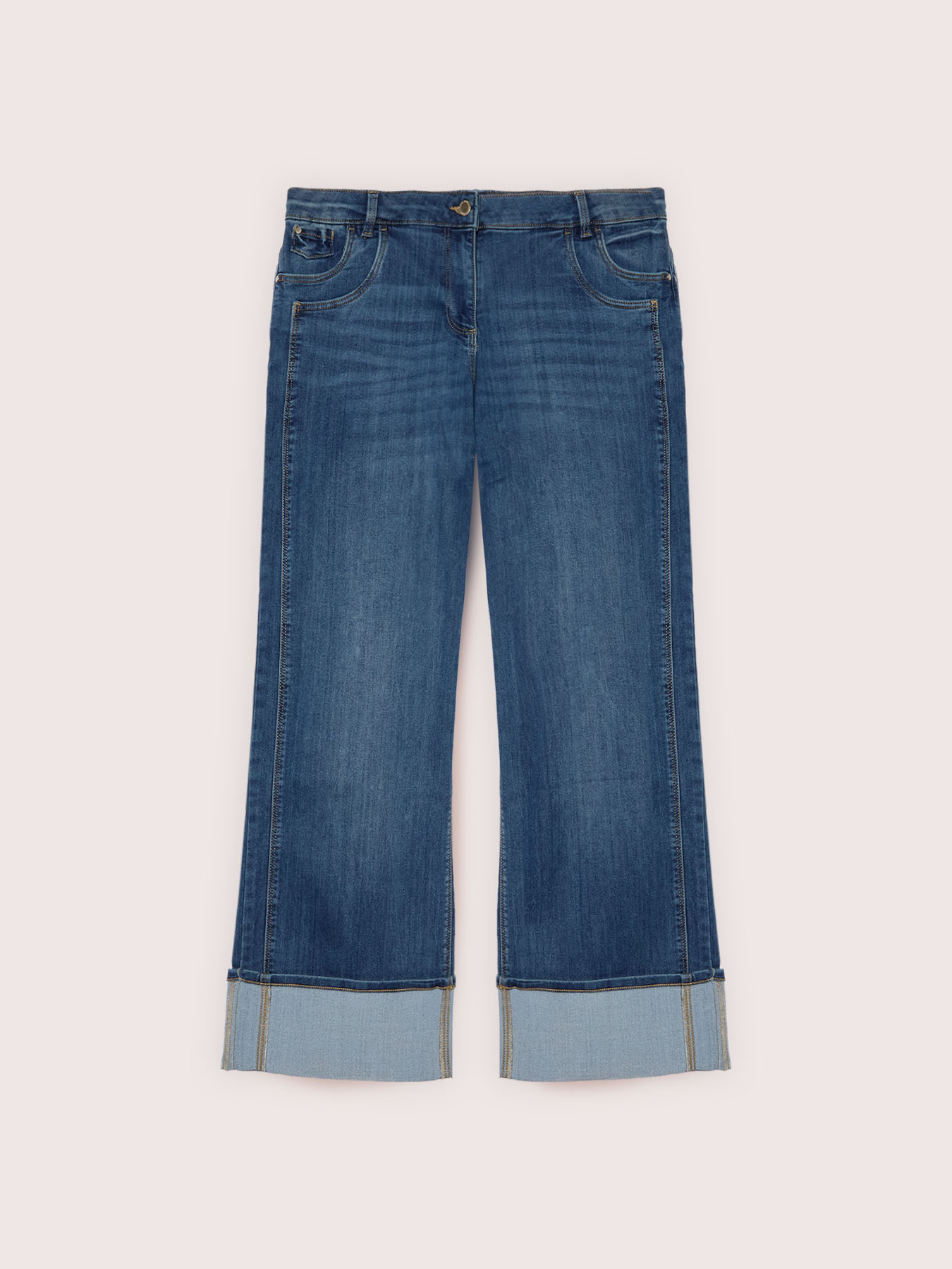 Straight jeans with maxi turn-up and double pocket image number 4