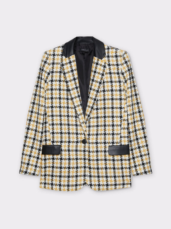 Patterned blazer with faux leather parts