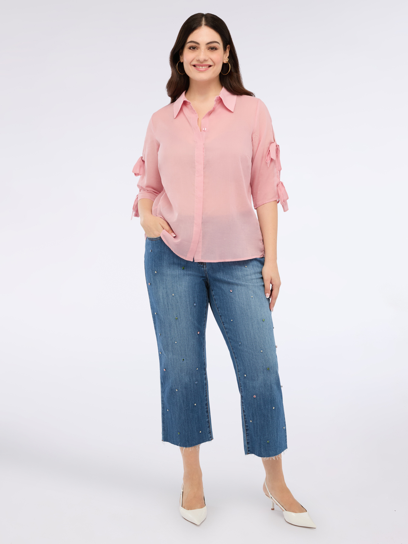 Cotton shirt with bows on the sleeves image number 2