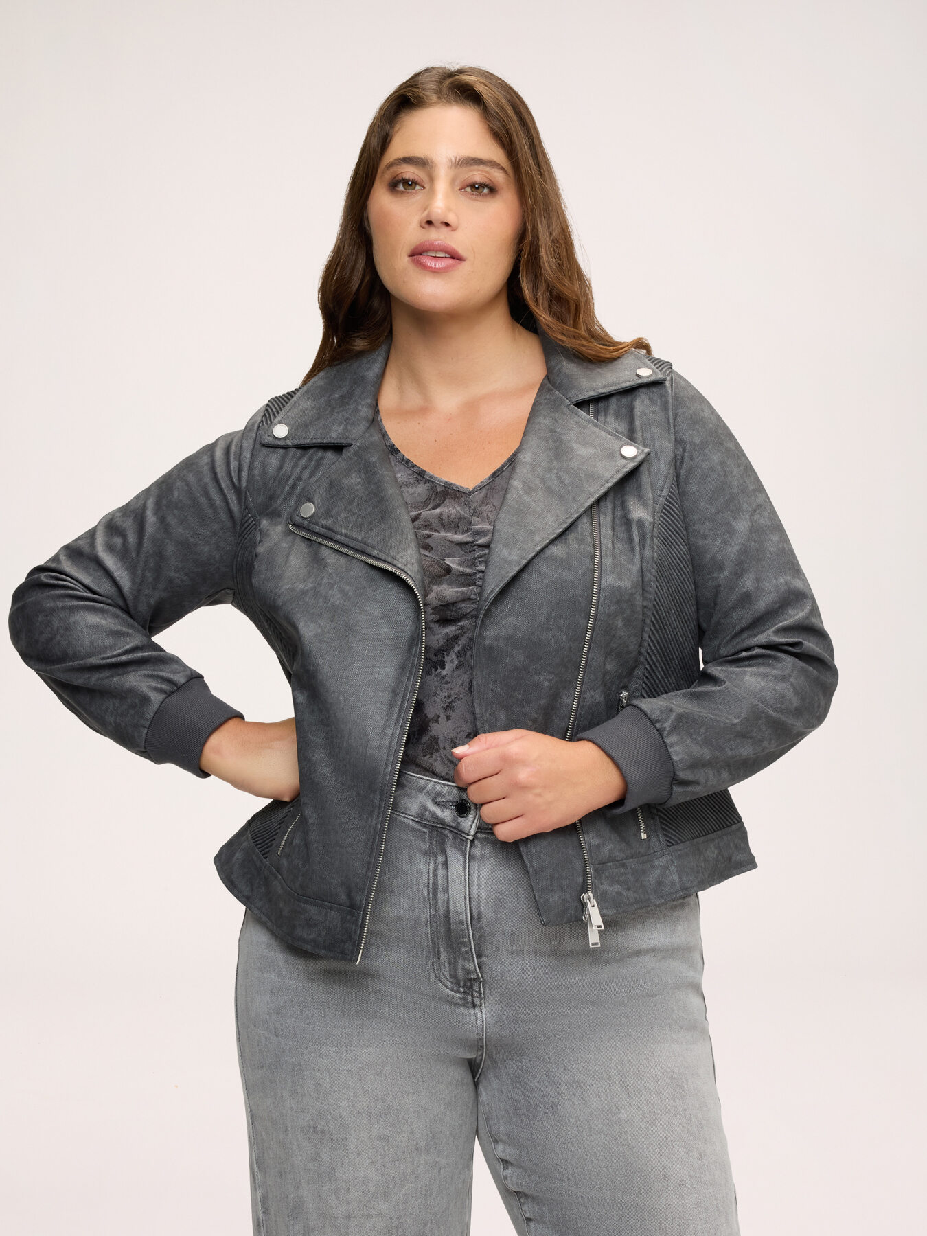 Veste biker avec poignets en tricot extensible image number 0