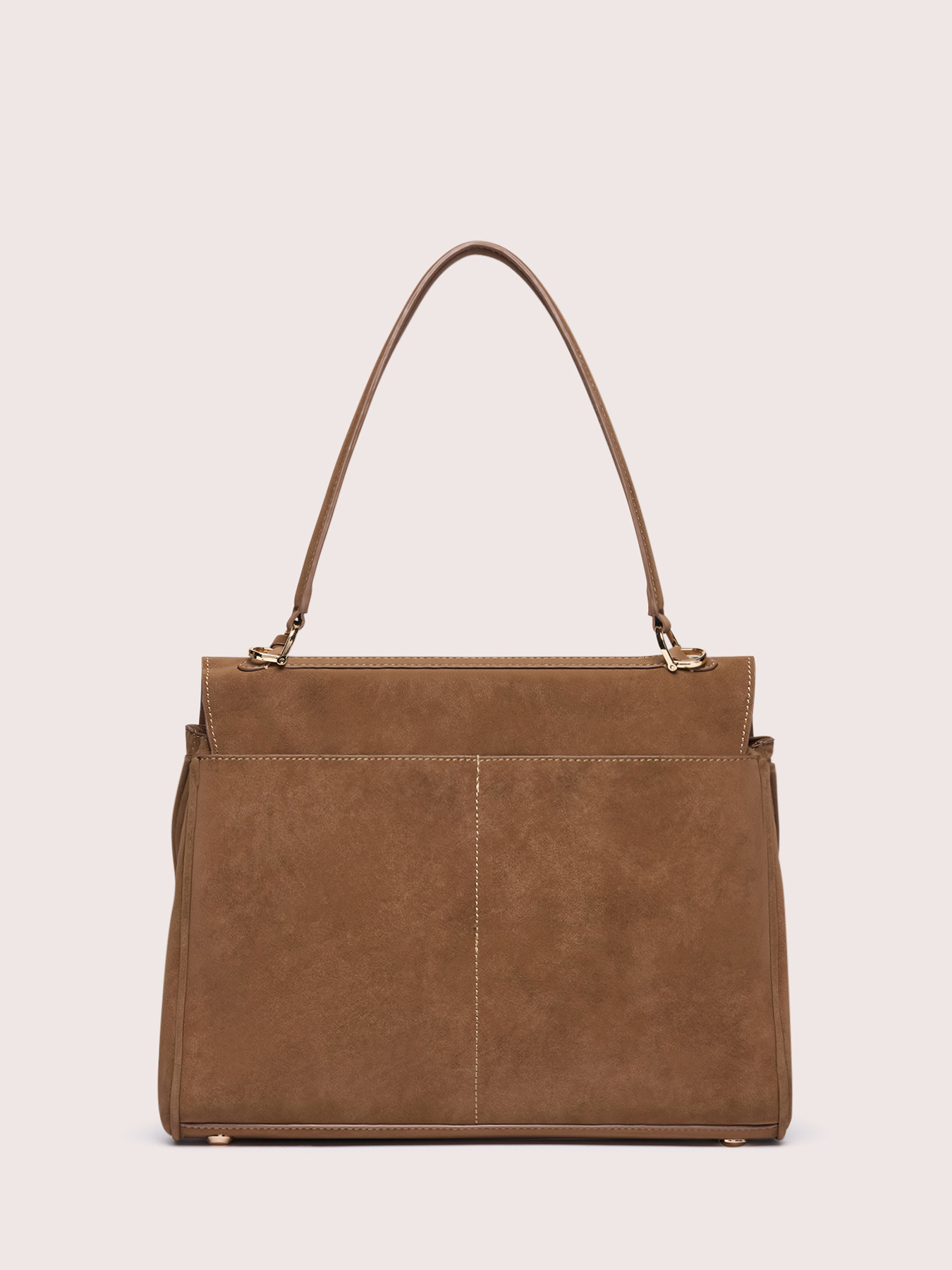 Handbag with front pocket and rigid handle image number 1