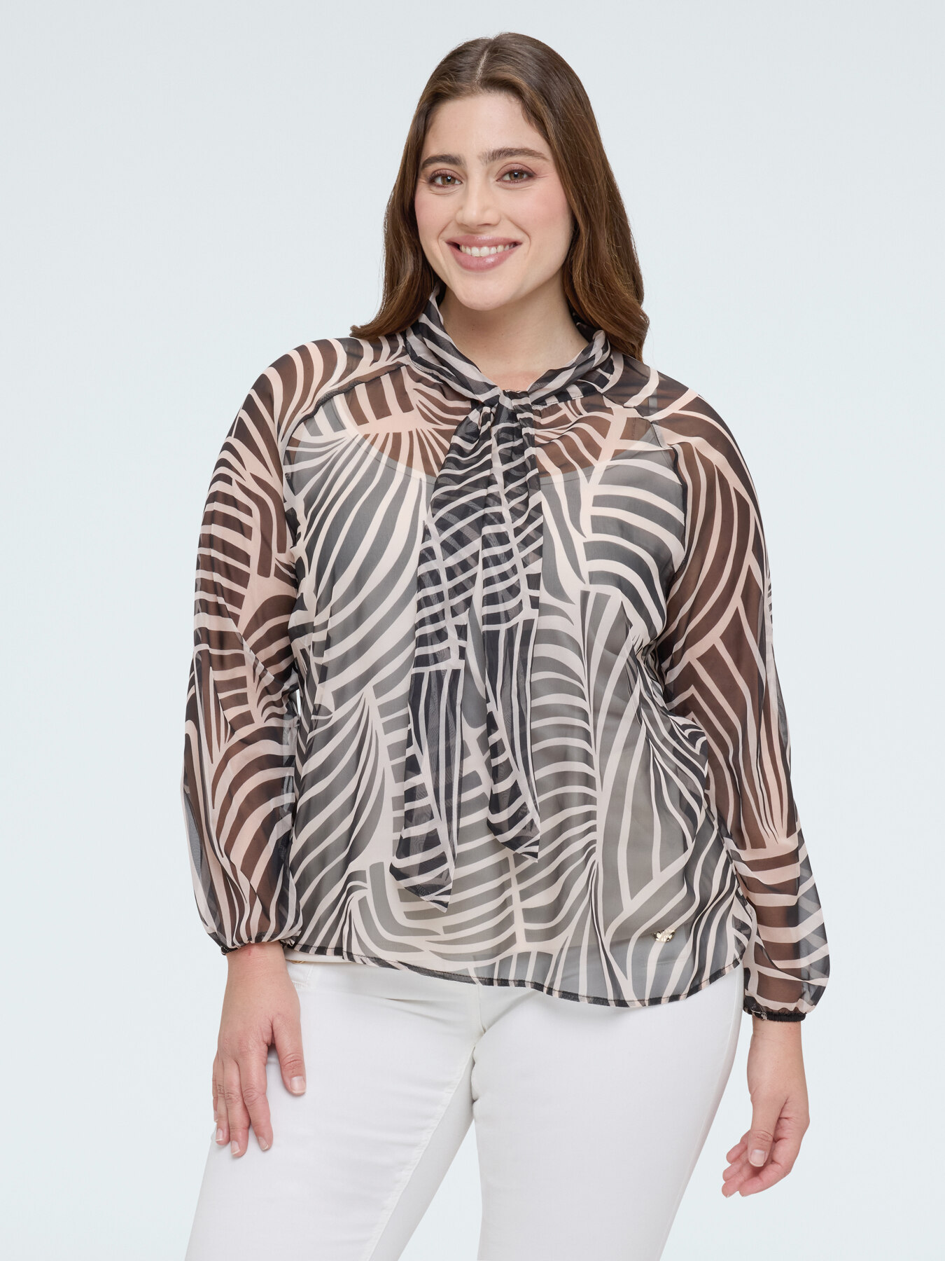 Bluse aus Georgette mit Print und Schleife image number 0