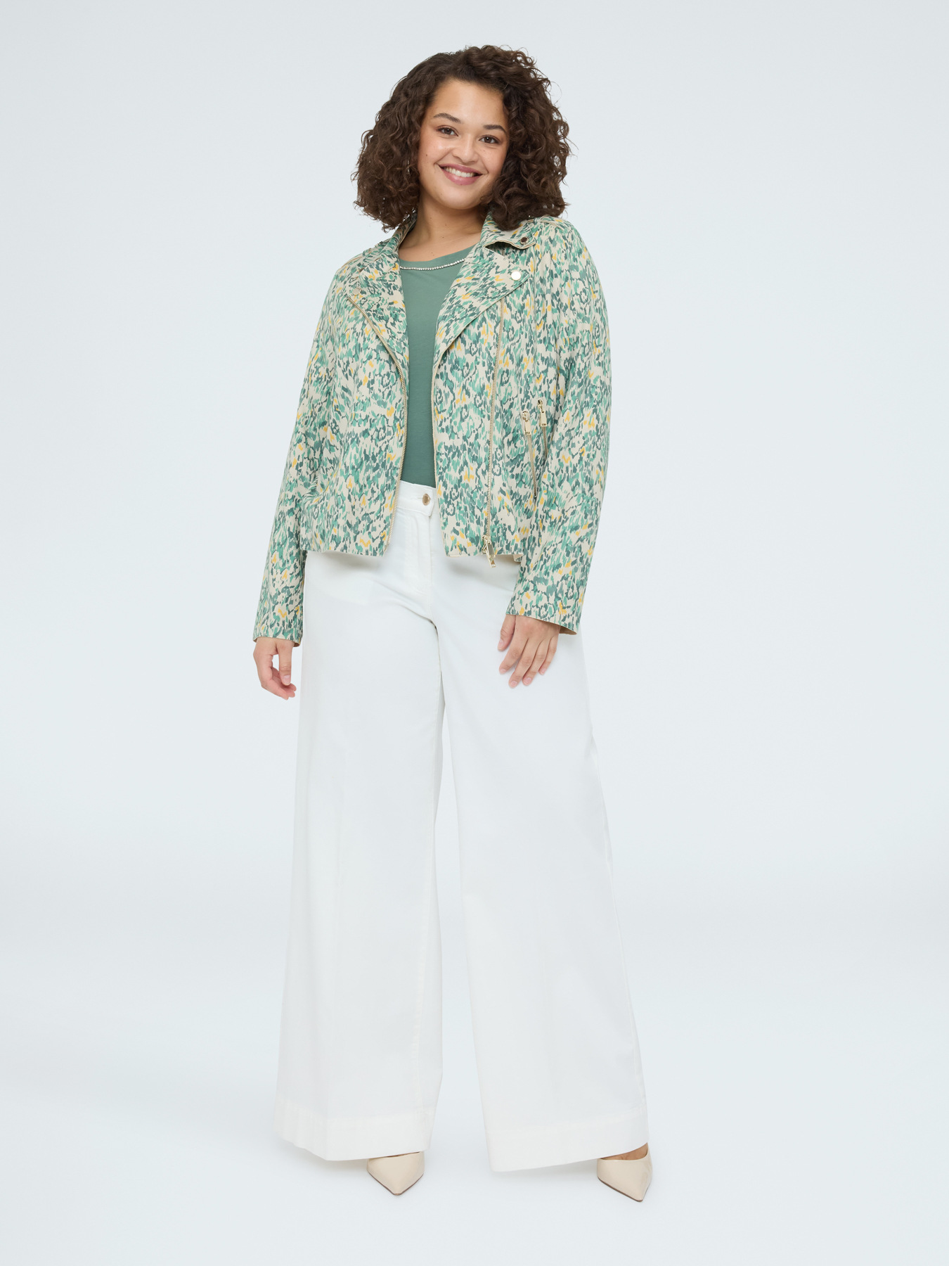 Biker jacket in printed soft touch fabric image number 2