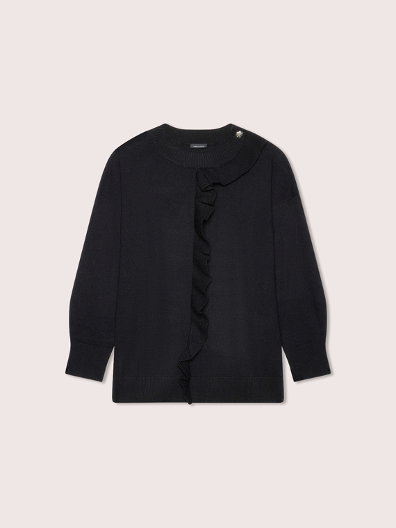 Round-neck sweater with ruffle