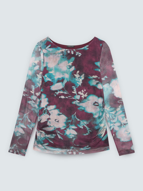 T-shirt in tulle con stampa floreale