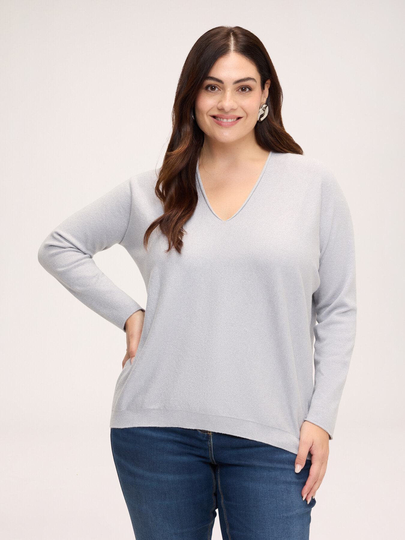 Pull lurex col en V en m&eacute;lange de viscose image number 0