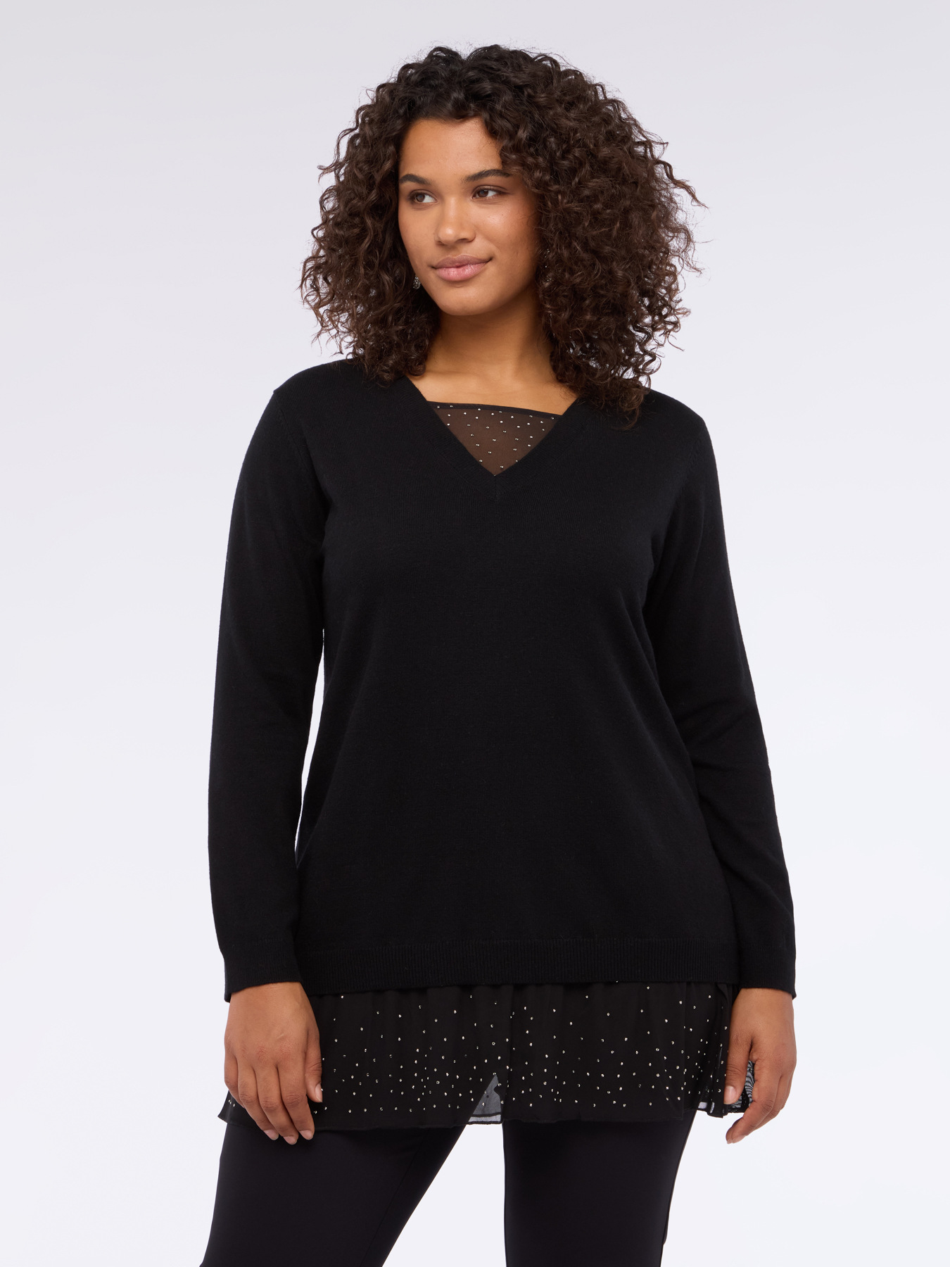 Pullover mit T&uuml;ll-Details und Strass image number 2