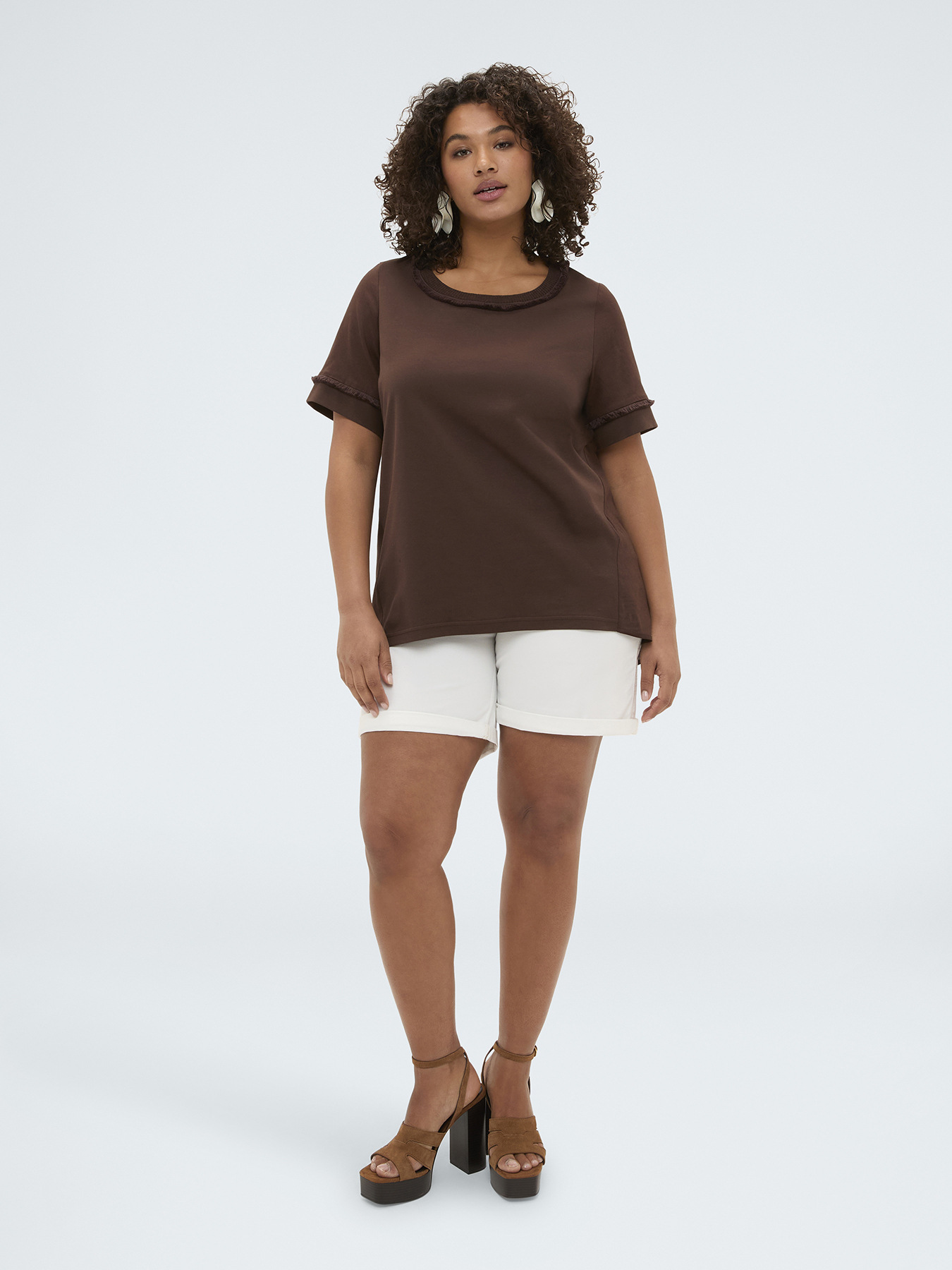 Two-tone linen blend T-shirt image number 0