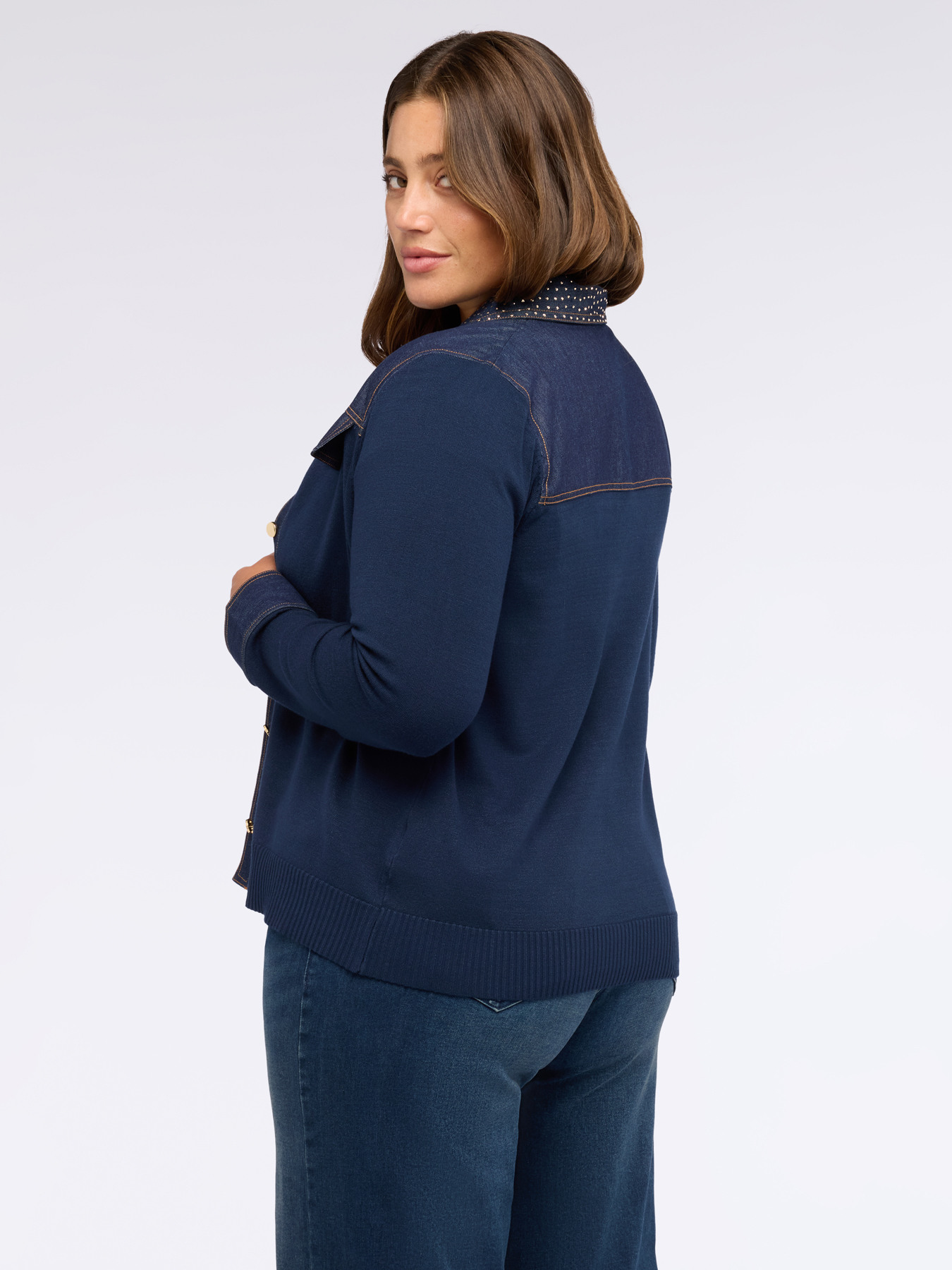 Cardigan with denim details and sparkly accents image number 1