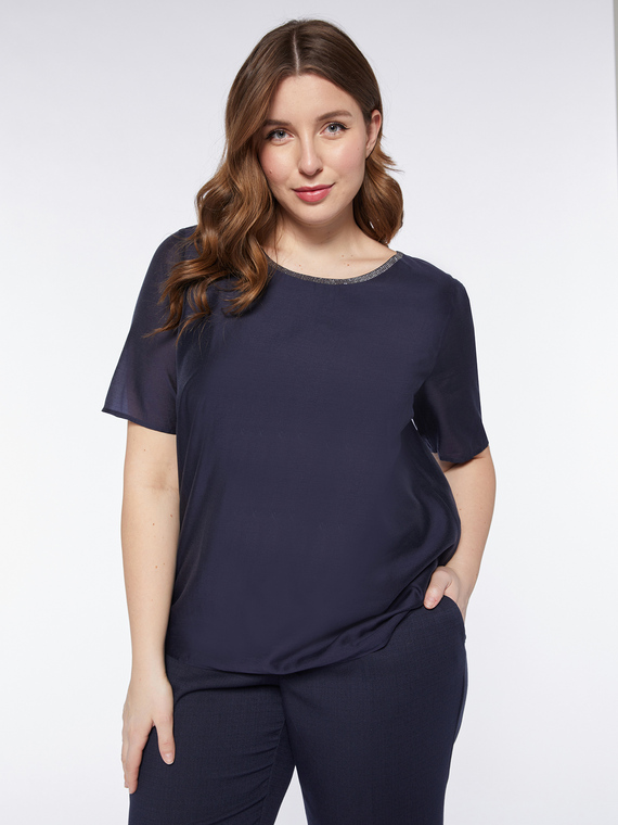 Fiorella Rubino - Blusa elegante in organza Donna, Blu Taglia: 41 (50 IT)