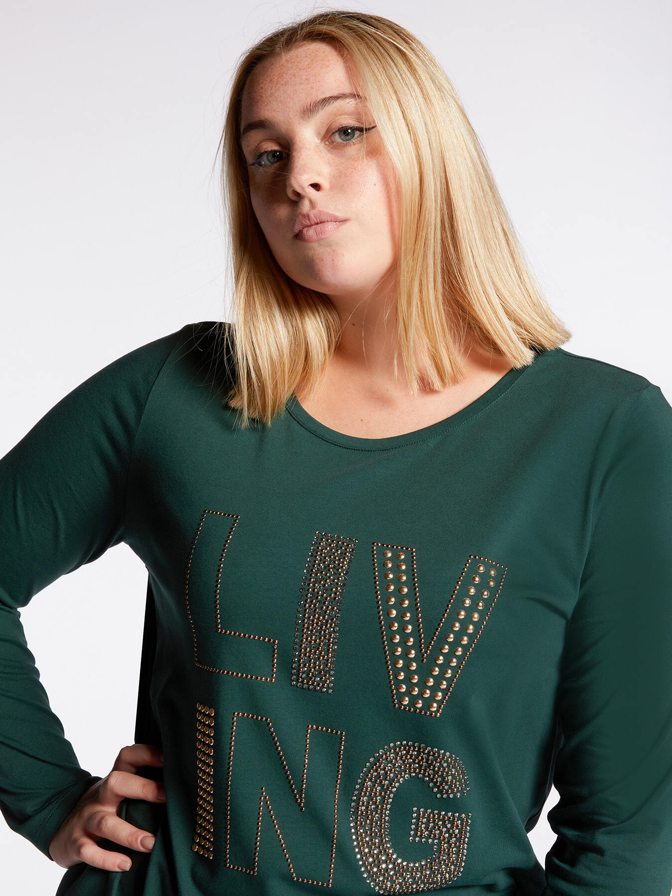 Asymmetrical T-shirt with rhinestone lettering image number 0