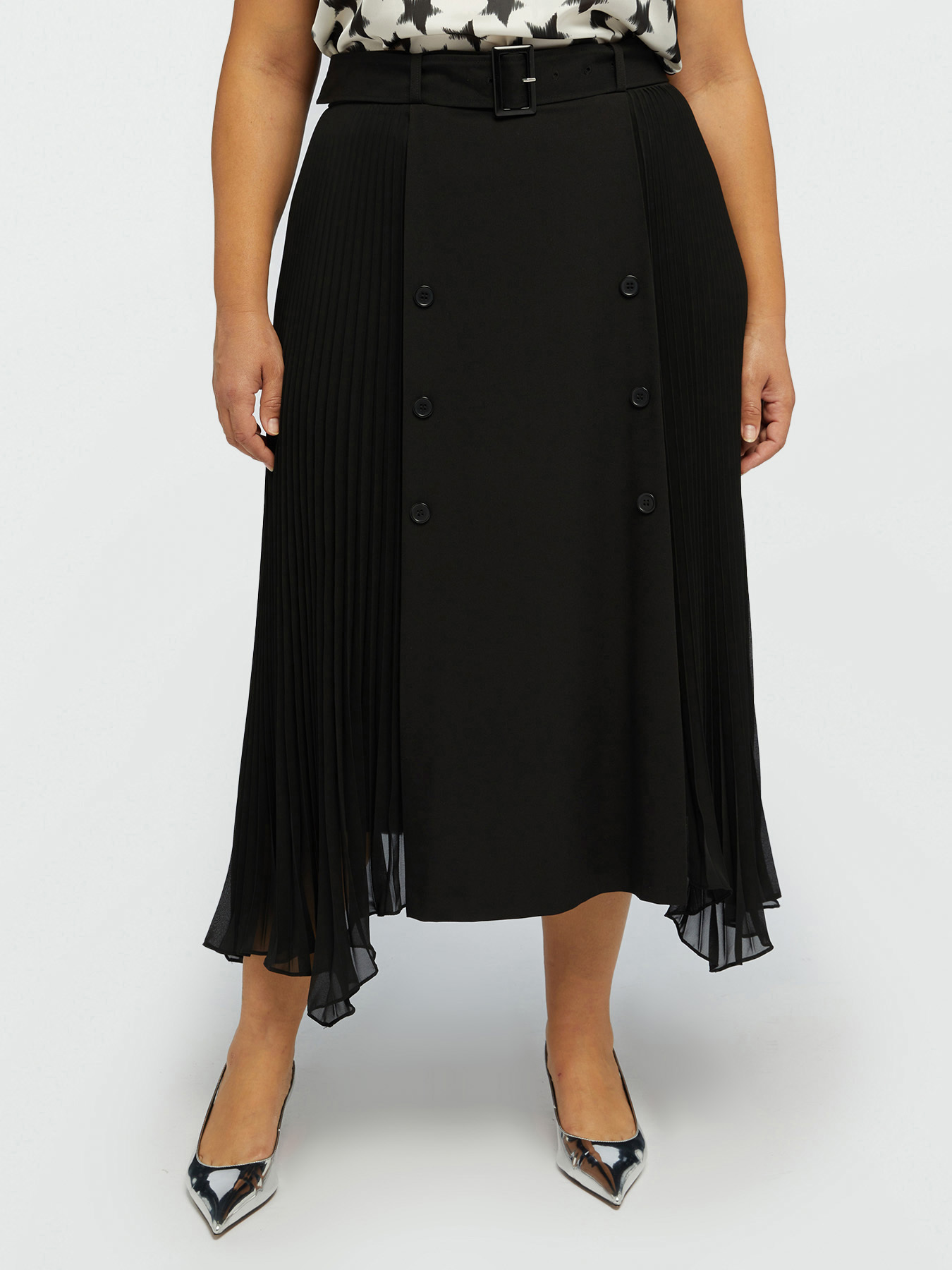 Midi skirt with pleated inserts image number 0