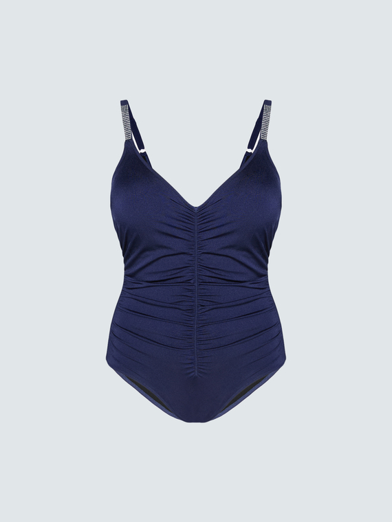 One-piece swimsuit with draping and luminous detail