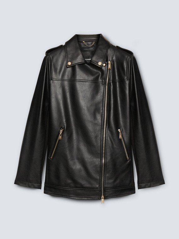 Faux leather jacket with zip fastener
