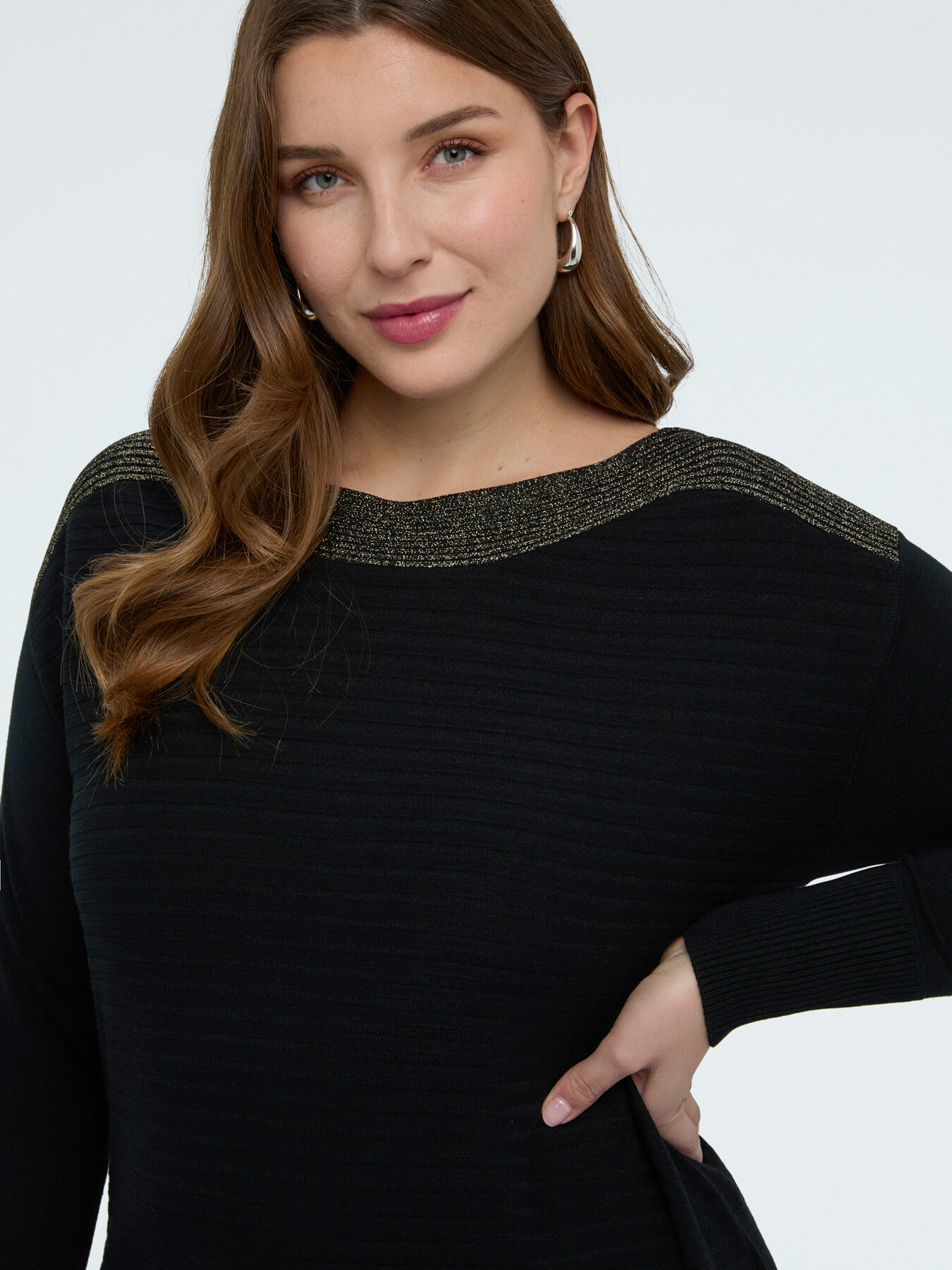 Sweater with boat neckline and lurex details image number 2