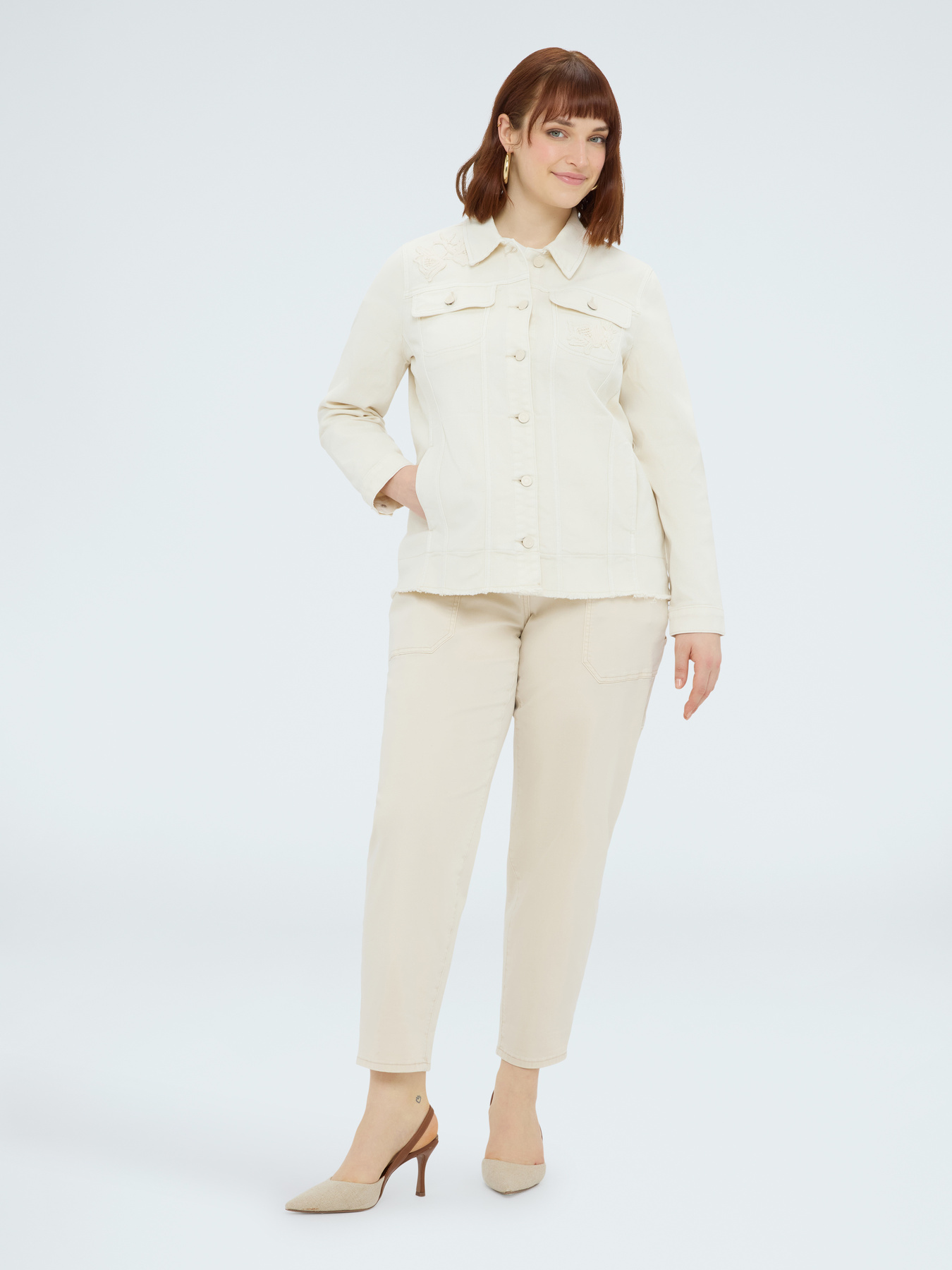 Shacket shirt with floral embroidery image number 4