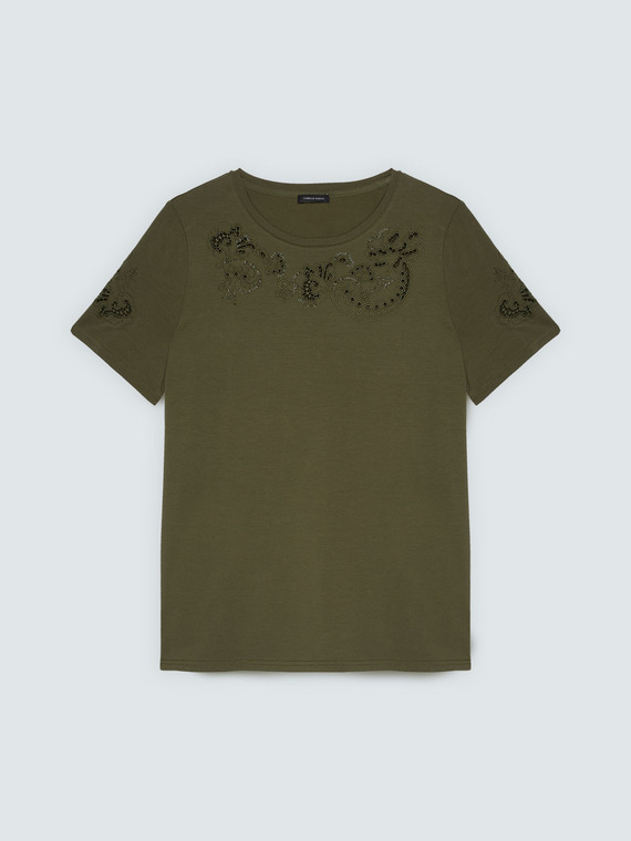 Cotton t-shirt with lace and studs