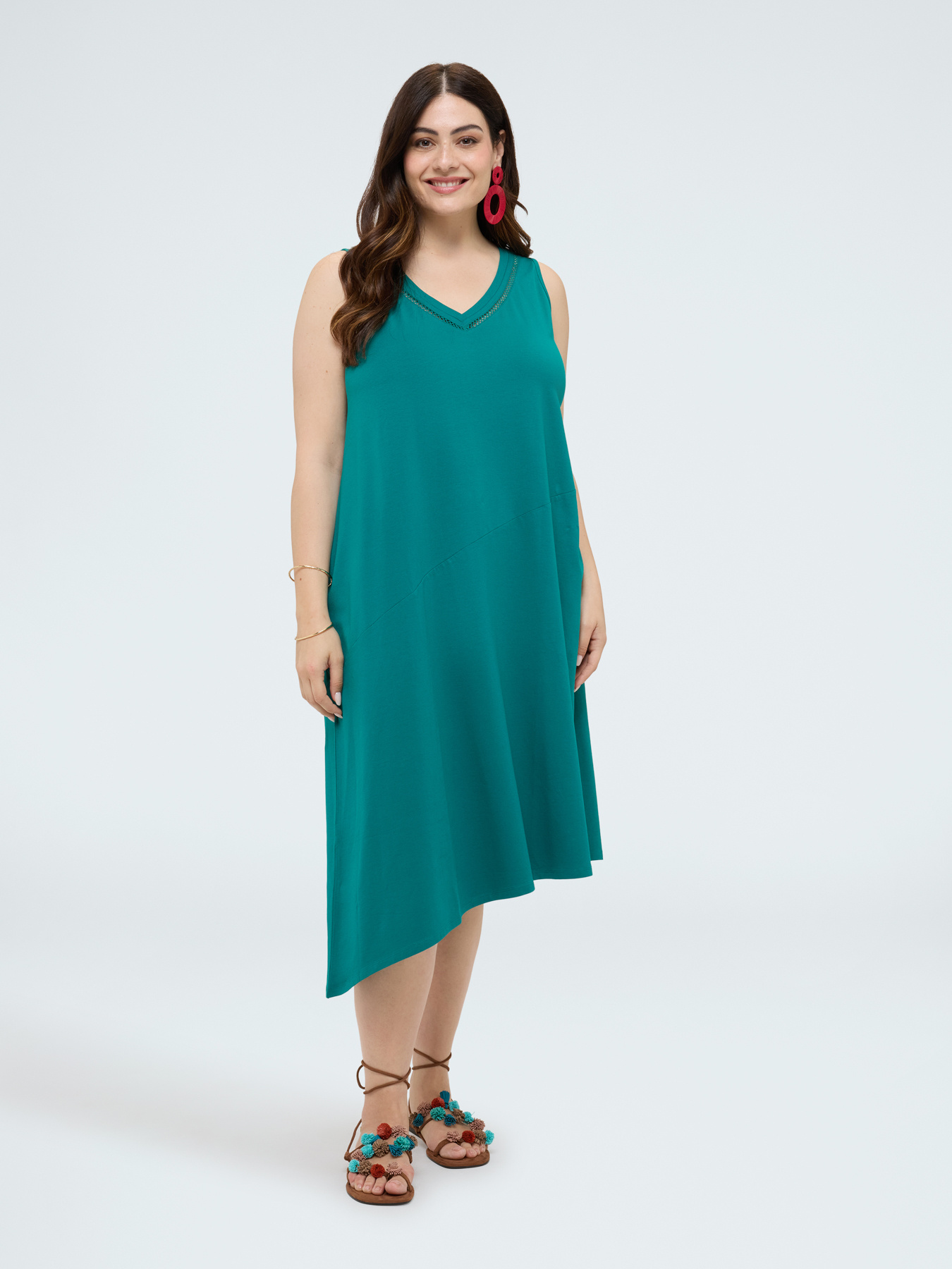Vestito midi con scollo a V e inserto traforato image number 2