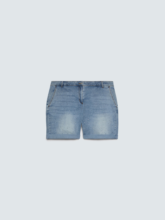 Denim shorts with rhinestone details