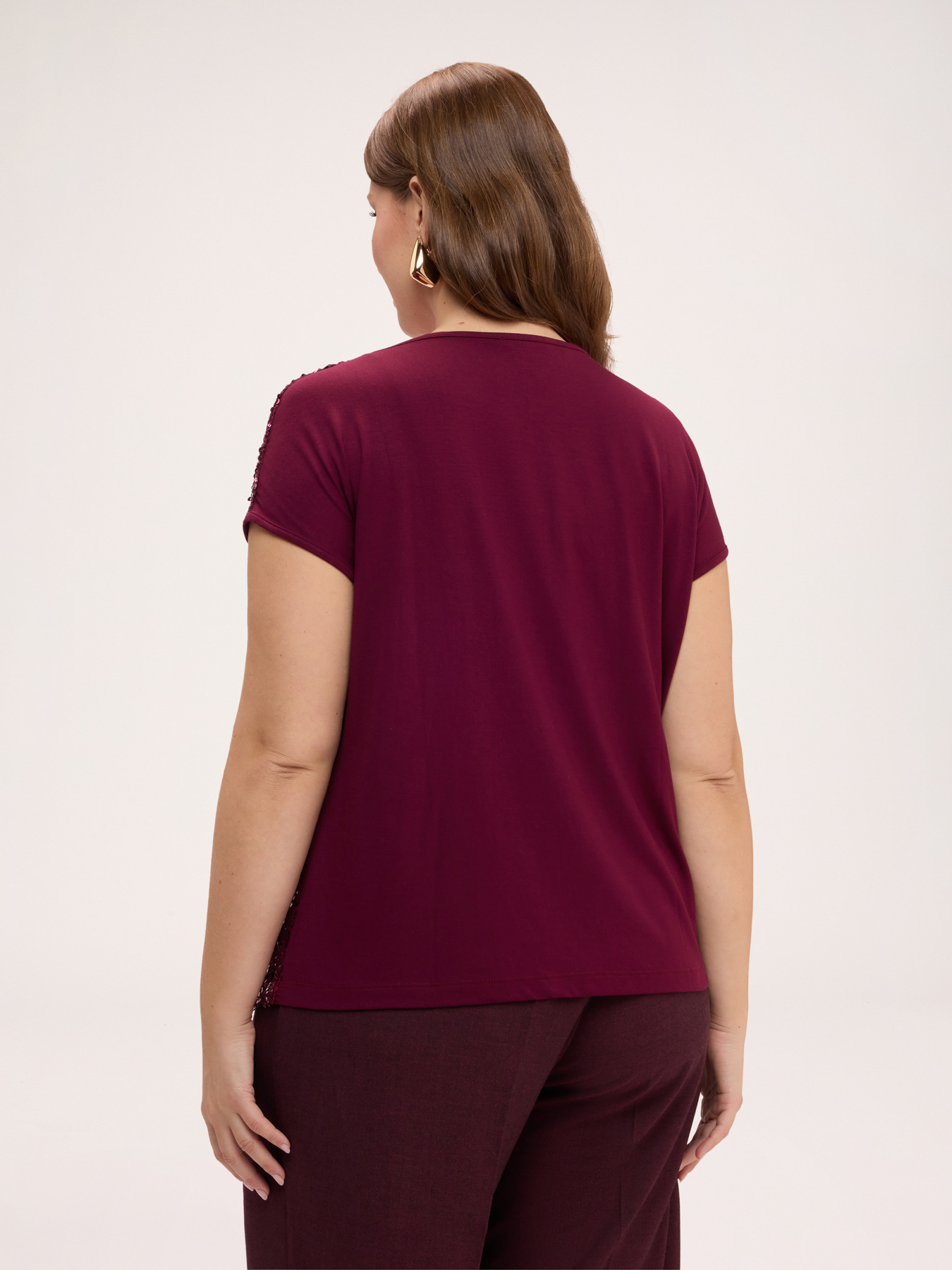 Two-material T-shirt with sequins image number 1