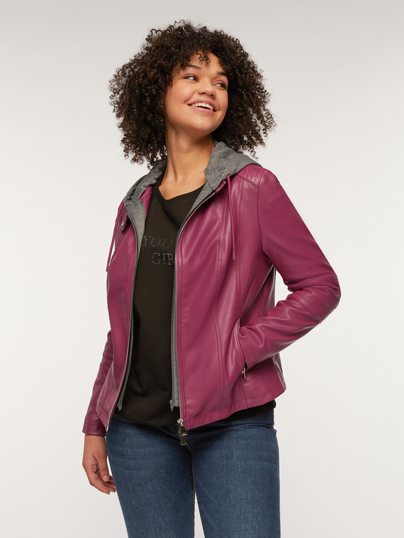 Fiorella Rubino Giubbotto in similpelle con cappuccio in felpa Donna