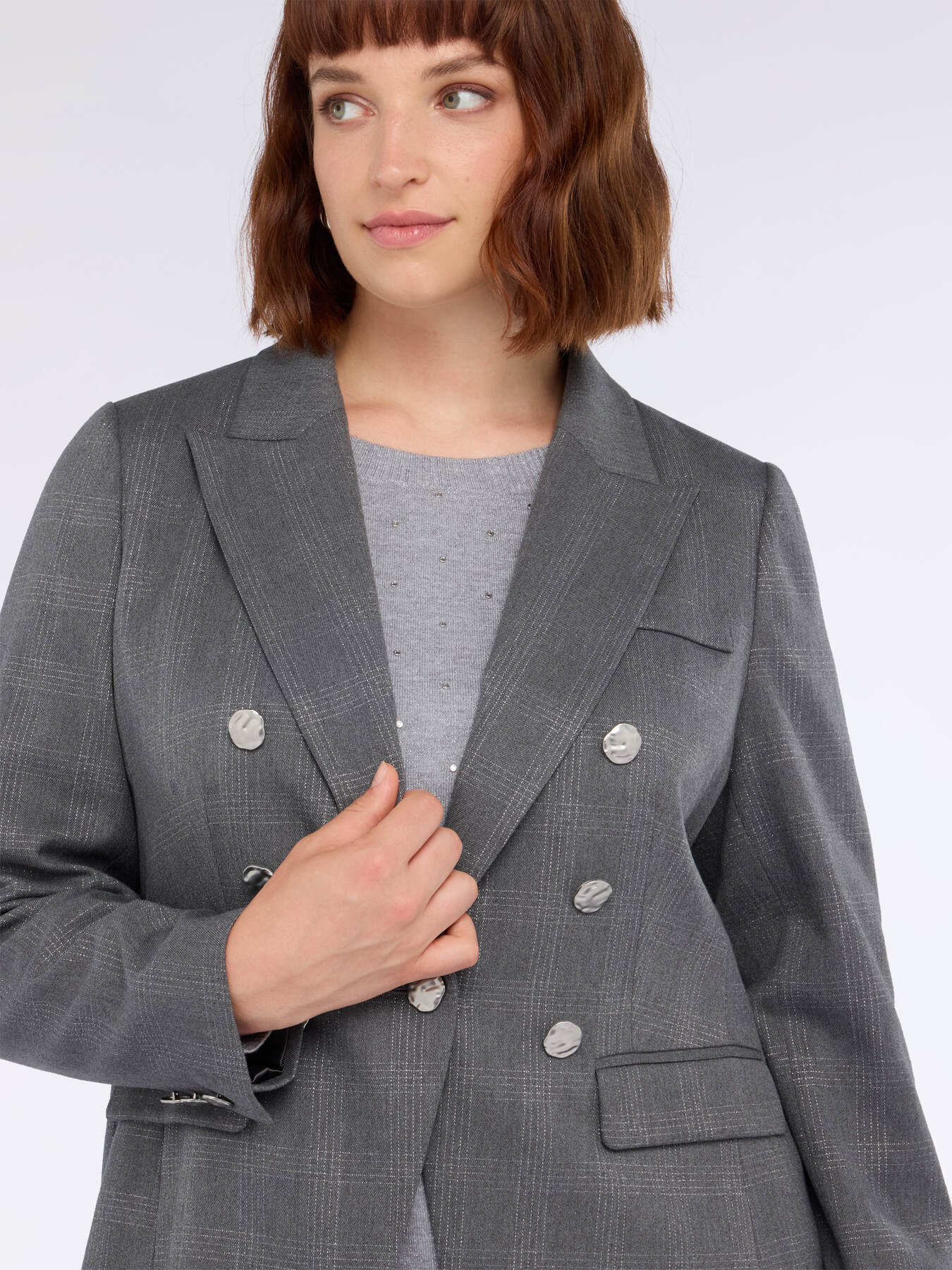 Double-breasted effect Prince of Wales check blazer image number 4