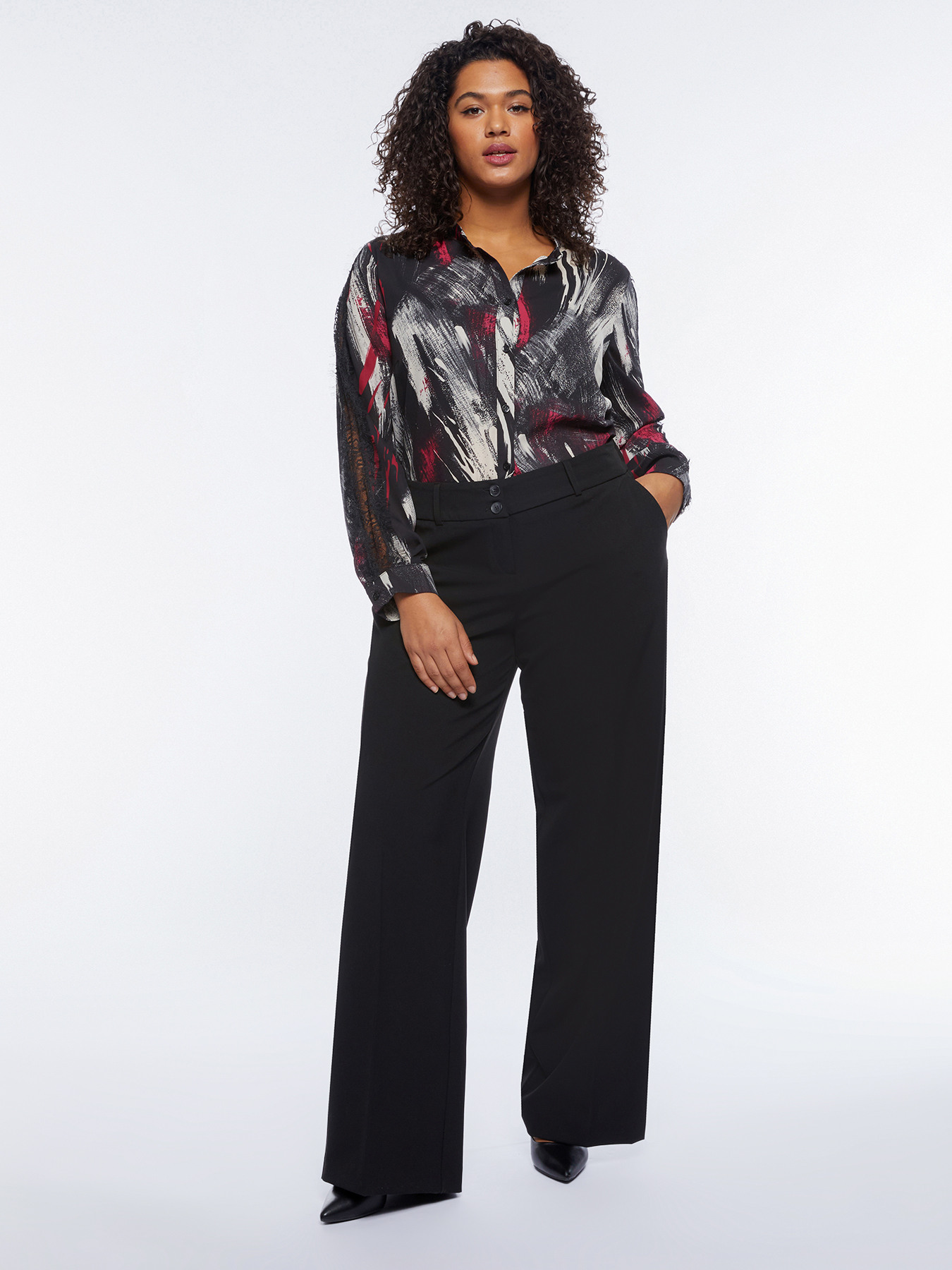 Camicia con stampa pennellate e pizzo image number 0