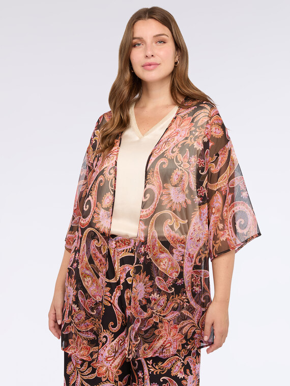 Kimono de crep&eacute; con estampado de cachemir.