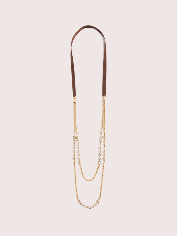 Double necklace with interlocking rhinestones