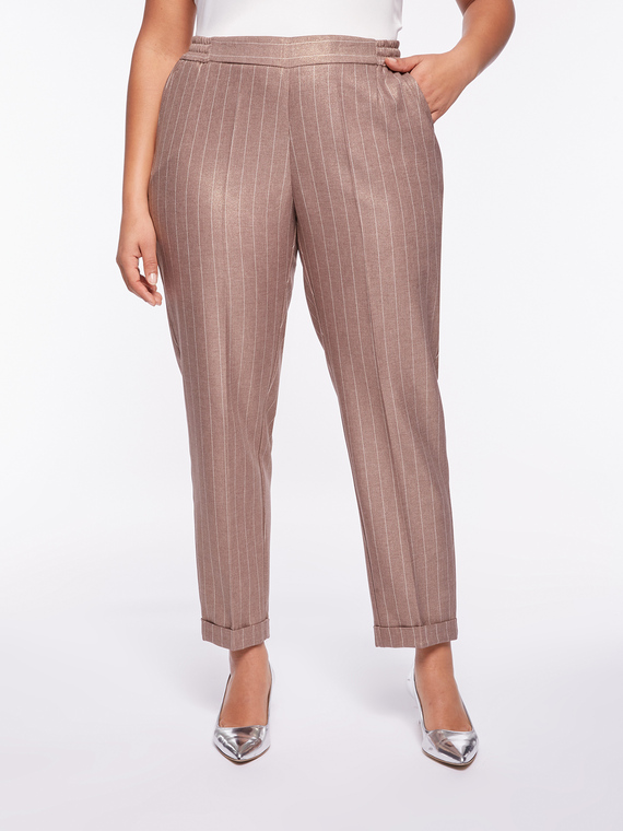 Fiorella Rubino - Pantaloni in tessuto gessato Donna, Beige Taglia: 43 (52 IT)