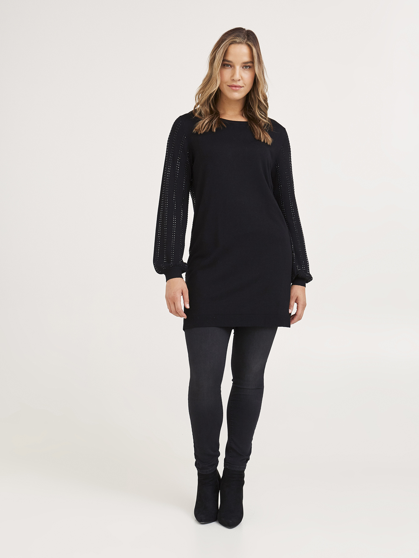 Long sweater with crystals on trims image number 0